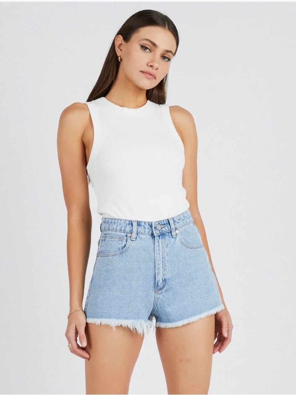 Abrand Light Blue High-Rise Denim Shorts with Frayed Hem